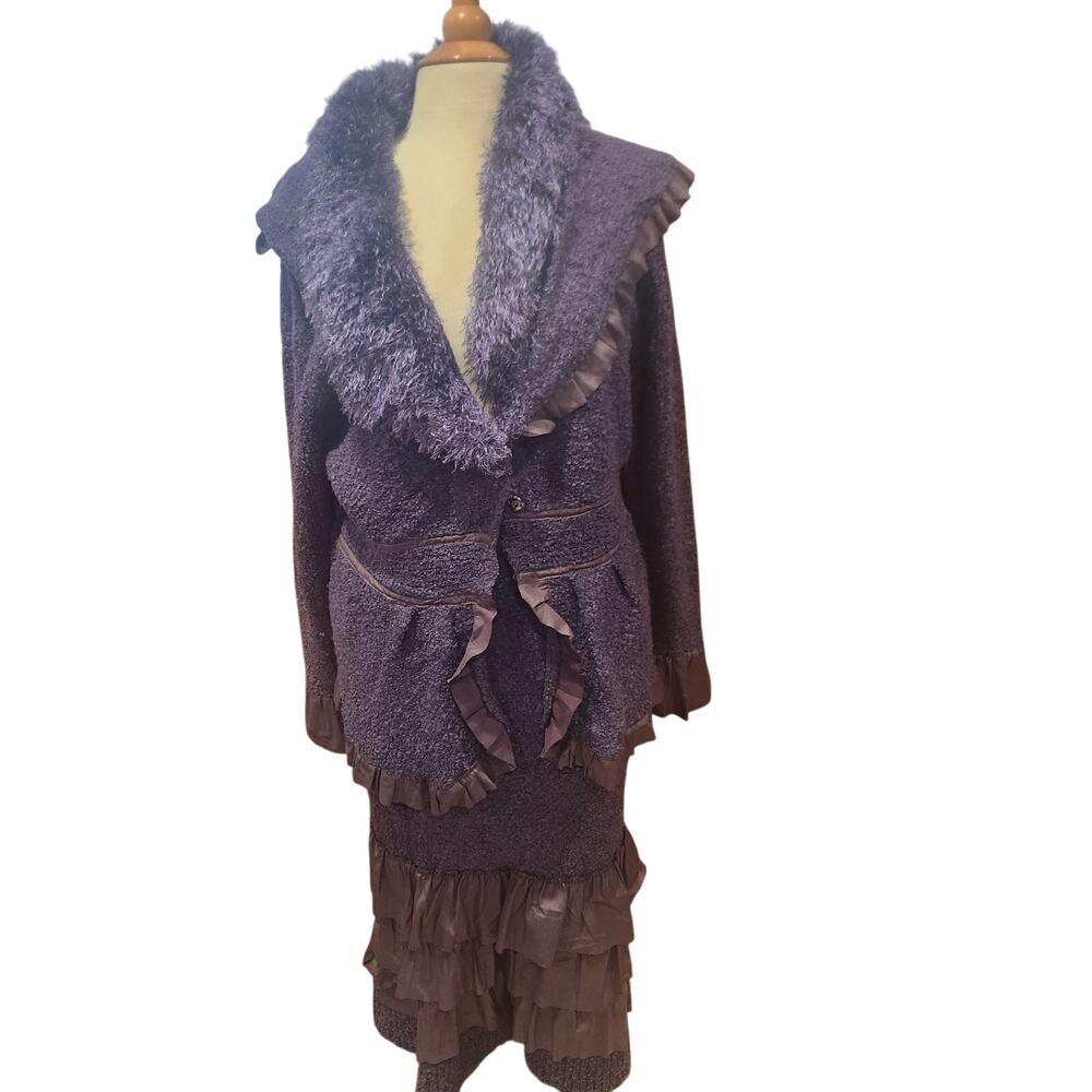 NWT ModeLia Purple Woven Peasant Skirt Suit‎ With Ruffles